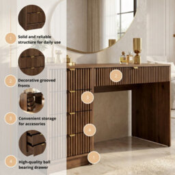 Home Office Desk With Drawers Tireno Okapi Walnut Laminated Mdf Grooved Fronts Modern Workstation For Bedroom Study Room - thumbnail 5