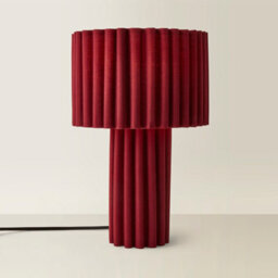 Valuelights Lenny Burgundy Wine Drum Lamp Shade Colour Drench Ribbed Full Fabric Table Lamp