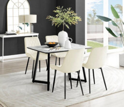 Furniturebox Carson 4 Seater White Marble Effect Rectangular Scratch Resistant Dining Table With 4 Cream Pesaro Velvet Black Leg Chairs