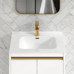 Royal Bathrooms Orion 600mm Matt White 2 Door Floor Standing Vanity Unit With Ceramic Basin & Brushed Brass Strip - thumbnail 6