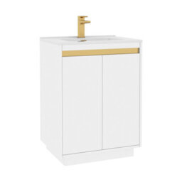 Royal Bathrooms Orion 600mm Matt White 2 Door Floor Standing Vanity Unit With Ceramic Basin & Brushed Brass Strip - thumbnail 8
