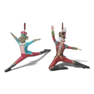 Heaven Sends Christmas Set Of Two Nutcracker And Festive Rat Resin Hanging Decorations, Red And Gold, 15 X 12.5 Cm
