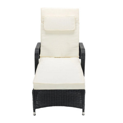 Black Single Lounger Adjustable Rattan Garden Lounger Bed Recliner - image 1