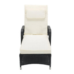 Black Single Lounger Adjustable Rattan Garden Lounger Bed Recliner - thumbnail 3
