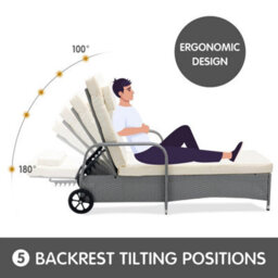 Black Single Lounger Adjustable Rattan Garden Lounger Bed Recliner - thumbnail 5