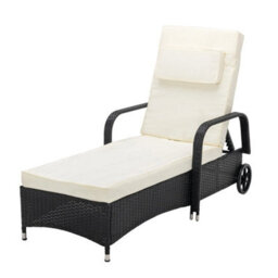 Black Single Lounger Adjustable Rattan Garden Lounger Bed Recliner - thumbnail 4