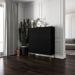 Heze Furniture Elpis Glamour Sideboard Push-To-Open Cabinet - Black Matt / Golden Frame - thumbnail 2