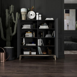 Heze Furniture Elpis Glamour Sideboard Push-To-Open Cabinet - Black Matt / Golden Frame - thumbnail 6