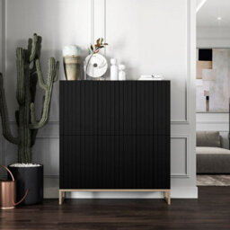 Heze Furniture Elpis Glamour Sideboard Push-To-Open Cabinet - Black Matt / Golden Frame - thumbnail 3