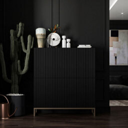 Heze Furniture Elpis Glamour Sideboard Push-To-Open Cabinet - Black Matt / Golden Frame - thumbnail 5