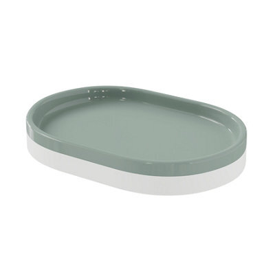 GoodHome Koros Gloss & Matt White & Sage Grey Ceramic Soap Dish - image 1