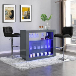 Furniture in Fashion Fiesta Grey High Gloss Bar Table With 2 Candid Black Stools