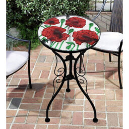 Geezy Garden Mosaic Table Iron Glass Coffee Poppies Design Round Table For Patio - thumbnail 2