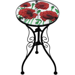 Geezy Garden Mosaic Table Iron Glass Coffee Poppies Design Round Table For Patio - thumbnail 3