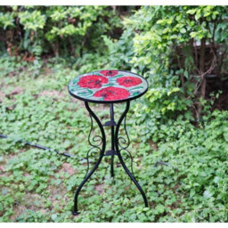 Geezy Garden Mosaic Table Iron Glass Coffee Poppies Design Round Table For Patio - thumbnail 6