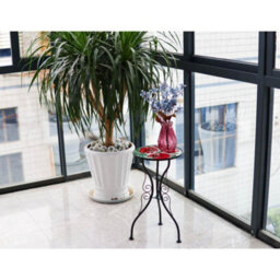 Geezy Garden Mosaic Table Iron Glass Coffee Poppies Design Round Table For Patio - thumbnail 4