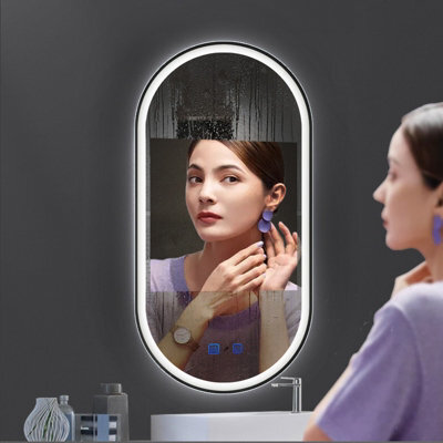 Living And Home Modern Oval Anti Fog Led Wall Mirror Metal Framed 800X400mm - image 1