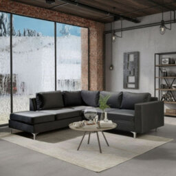Orlando Velvet Upholstered Corner Sofa With Metal Legs Decorative Cushions Included 2355X212X85Cm Black Left - thumbnail 1