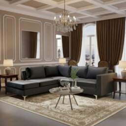 Orlando Velvet Upholstered Corner Sofa With Metal Legs Decorative Cushions Included 2355X212X85Cm Black Left - thumbnail 2
