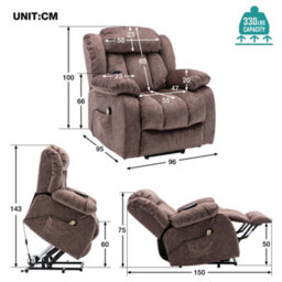Btm Power Massage Lift Recliner Heat Vibration Elderly Heavy Duty Recliner Antiskid Fabric Overstuffed - thumbnail 4