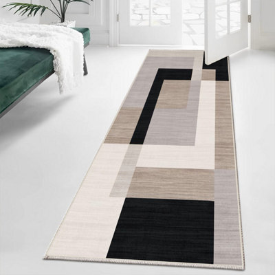 Oxford Homeware Printed Rug, Non-Slip Pets Friendly, Living Room Rugs And Hallways Runner, (Milo Neutral, 80X300Cm)