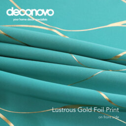 Deconovo Eyelet Blackout Thermal Insulated Gold Wave Foil Printed Material Curtains, W46 X L54 Inch, Turquoise, One Pair - thumbnail 8