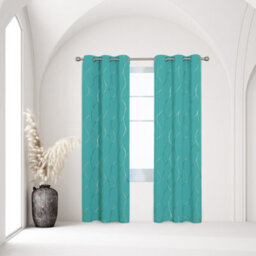 Deconovo Eyelet Blackout Thermal Insulated Gold Wave Foil Printed Material Curtains, W46 X L54 Inch, Turquoise, One Pair - thumbnail 3