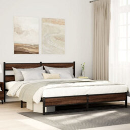 Berkfield Metal Bed Frame Without Mattress Brown Oak 183X213 Cm - thumbnail 1