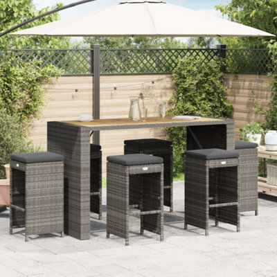 Berkfield Garden Bar Stools With Cushions 6 Pcs Grey Poly Rattan - image 1