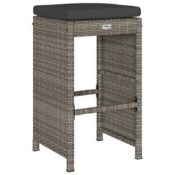 Berkfield Garden Bar Stools With Cushions 6 Pcs Grey Poly Rattan - thumbnail 6