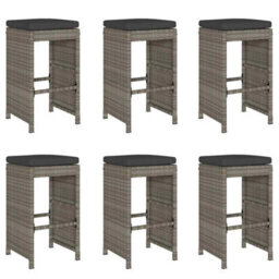 Berkfield Garden Bar Stools With Cushions 6 Pcs Grey Poly Rattan - thumbnail 2
