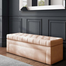90Cm Duke Upholstered Tufted Plush Velvet Ottoman Storage Box, Mink End Of Bed Blanket & Shoe Bench With Hinged Lid