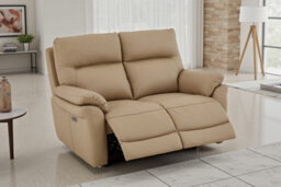 Beige Leather Electric 2 Seater Recliner Sofa