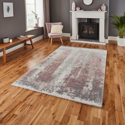 Ivory/rose Modern Easy To Clean Abstract Rug For Dining Room-120Cm X 170Cm - image 1