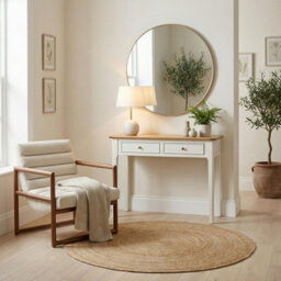 Furniturebox Uk Belle 2 Drawer Solid Oak Wood And Cream Console Table