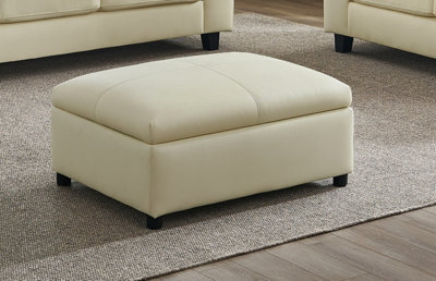 Cream Leather Storage Footstool BOSTON - image 1