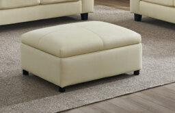 Cream Leather Storage Footstool BOSTON