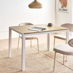 Wyld and Coco Aura Home Dining Table, Natural Wood-Look Mdf Top With White Metal Base, 120 X 70 Cm - thumbnail 2
