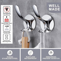 2 Pack Wall-Mounted Coat Hook, Towel Rack, Polished Stainless Steel, Bathrobe, Kitchen Towel, Silver, 2-Pack - thumbnail 5
