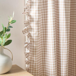 Ohs Gingham Frill Voile Net Curtain Pair Window Panels Slot Top Set - Natural - thumbnail 4