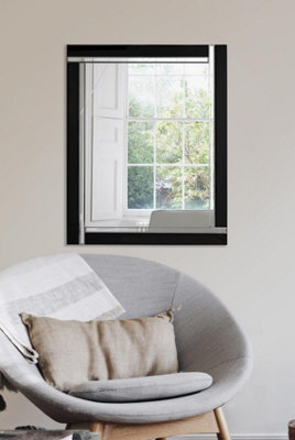 Mirroroutlet Frameless Aston Black Double Bevelled All Glass Mirror 68 X 58 Cm - image 1