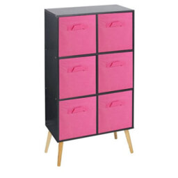 Urbn-Living Urbnliving 91Cm Height 6 Cube Black Wooden Bookcase With Black Legs Living Room Dark Pink Shelf Storage Drawers - thumbnail 1