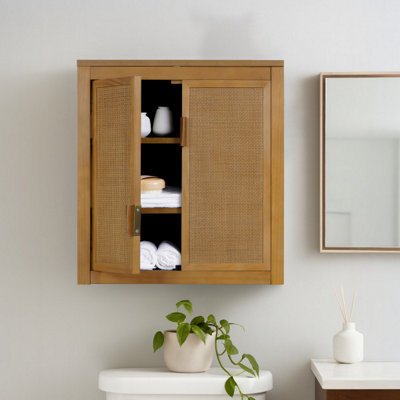 Teamson Home Hatteras Bathroom Wall Cabinet Rattan Doors, Natural