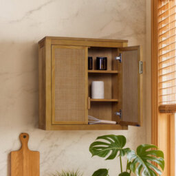 Teamson Home Hatteras Bathroom Wall Cabinet Rattan Doors, Natural - thumbnail 6