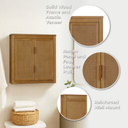 Teamson Home Hatteras Bathroom Wall Cabinet Rattan Doors, Natural - thumbnail 7