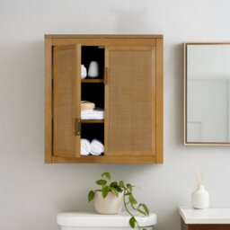 Teamson Home Hatteras Bathroom Wall Cabinet Rattan Doors, Natural