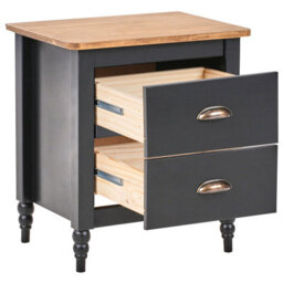 Wyld And Coco Vintage Farmhouse Bedside Table, 2-Drawer Pine Nightstand In Black, Compact Retro Design (W46 X D35 X H52Cm) - thumbnail 4