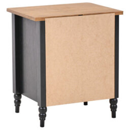 Wyld And Coco Vintage Farmhouse Bedside Table, 2-Drawer Pine Nightstand In Black, Compact Retro Design (W46 X D35 X H52Cm) - thumbnail 5