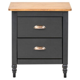 Wyld And Coco Vintage Farmhouse Bedside Table, 2-Drawer Pine Nightstand In Black, Compact Retro Design (W46 X D35 X H52Cm) - thumbnail 1