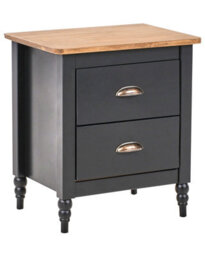 Wyld And Coco Vintage Farmhouse Bedside Table, 2-Drawer Pine Nightstand In Black, Compact Retro Design (W46 X D35 X H52Cm) - thumbnail 3